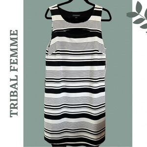 TribalFemme Sleeveless Stretch Sheath Dress Black White Horizontal Stripe Medium